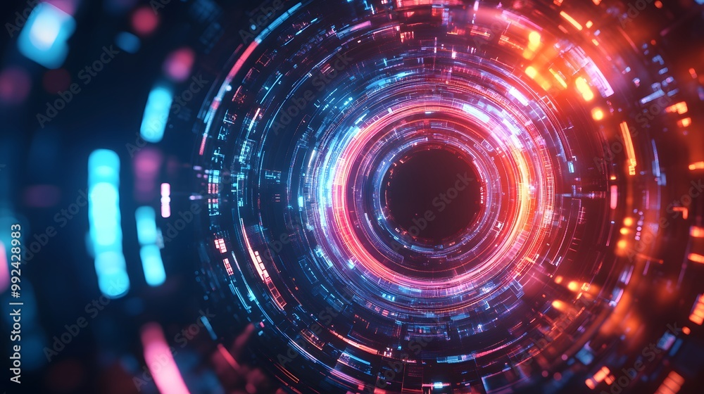 Abstract Glowing Circular Tunnel with Red and Blue Lights Abstract Glowing Circular Tunnel with Red and Blue Lights