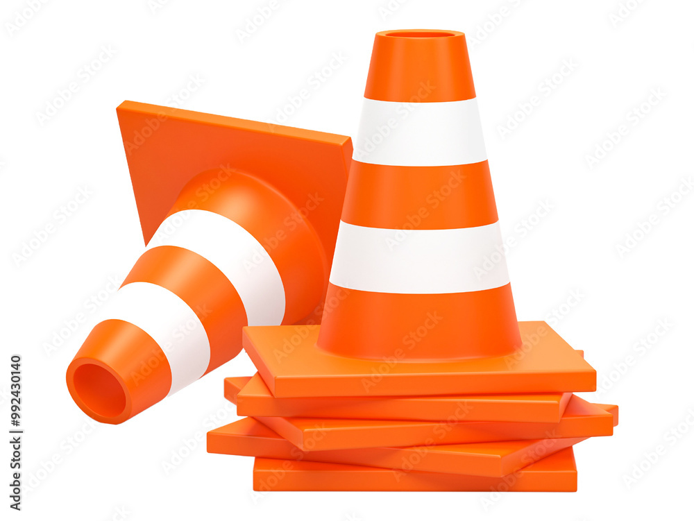 Traffic construction cone isolated on transparent background. 3D render. Traffic construction cone isolated on transparent background. 3D render.