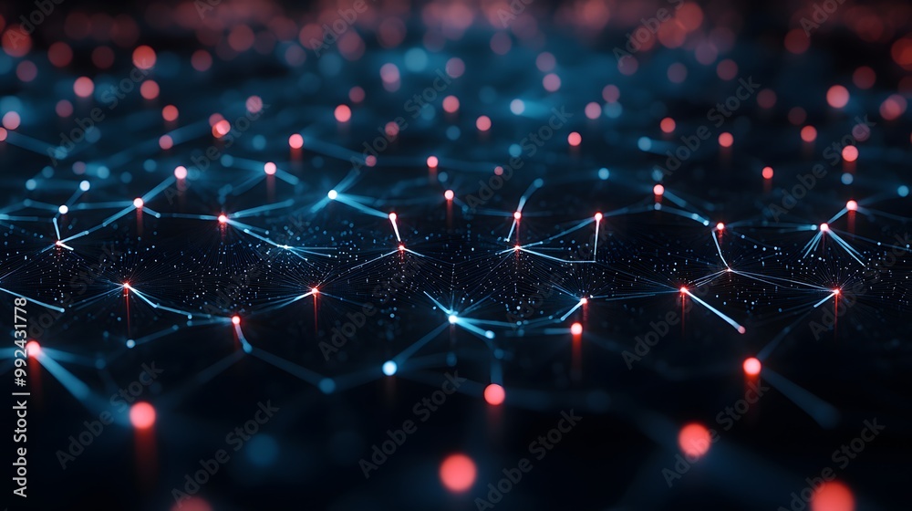 Abstract Network of Glowing Blue Lines and Red Dots Abstract Network of Glowing Blue Lines and Red Dots