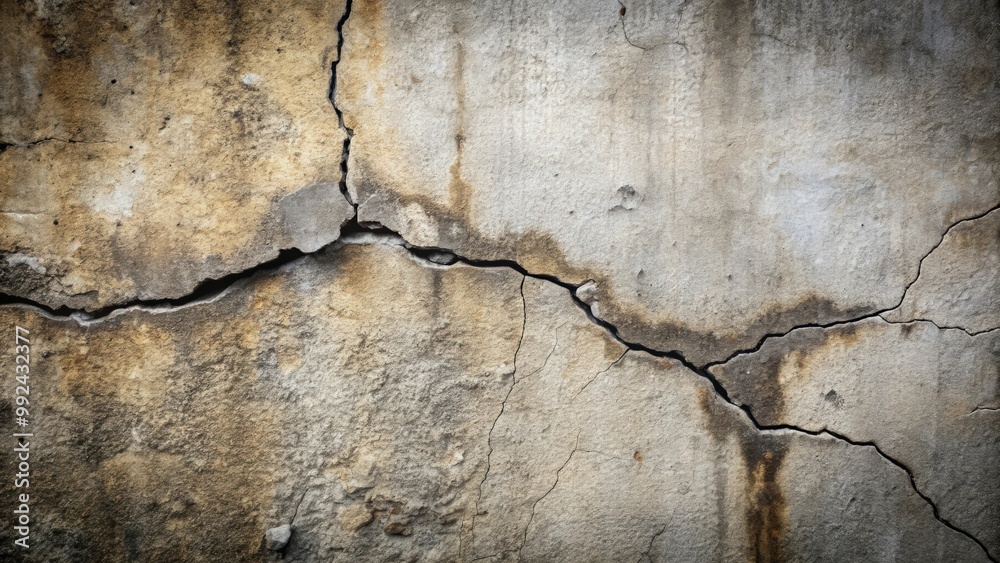Obraz premium Cracked concrete wall background, street, urban, texture, weathered, grunge, abstract, facade, rough, aged, decay