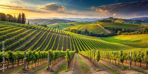 Wallpaper Mural Tuscany vineyard with rolling hills, lined with rows of grapevines , Tuscany, Italy, vineyard, grapevines Torontodigital.ca