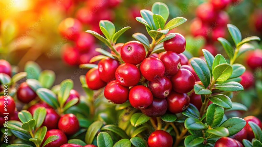 Evergreen shrub bursting with ripe red cranberries ready for harvest , cranberry, evergreen shrub, red berries, harvest Evergreen shrub bursting with ripe red cranberries ready for harvest , cranberry, evergreen shrub, red berries, harvest