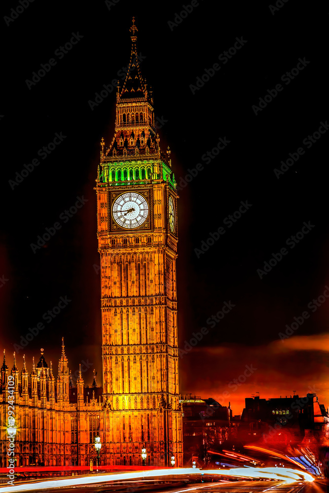 Fototapeta premium Big Ben Tower Westminster Bridge Nght Houses of Parliament Westminster London England