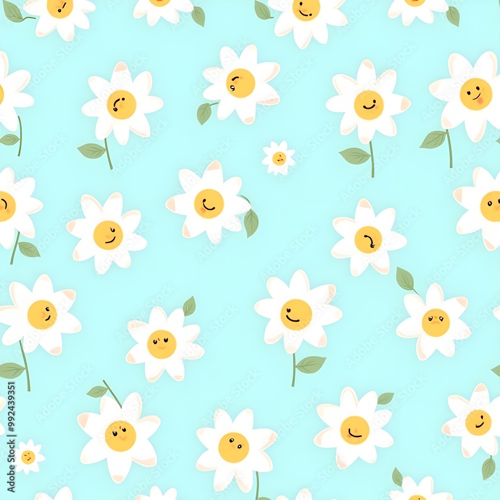 a smiling daisy flower pattern. Generative ai a smiling daisy flower pattern. Generative ai