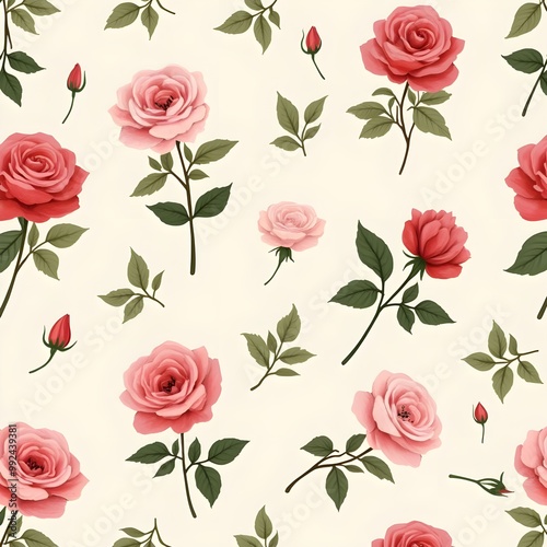 a beautiful rose-flowered pattern. Generative ai