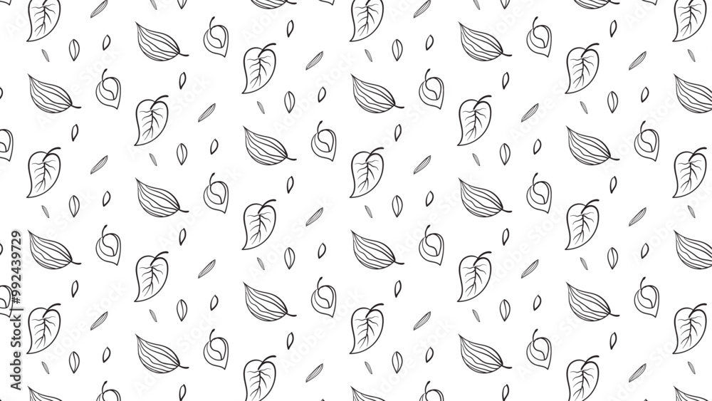Seamless pattern with hand drawn leaves. Black and white vector illustration. Seamless pattern with hand drawn leaves. Black and white vector illustration.