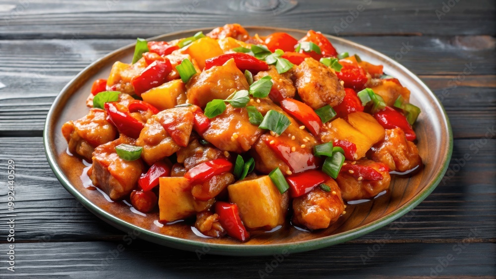 Delicious chicken in sweet and sour sauce on a plate , chicken, sweet, sour, sauce, dinner, meal, Asian, food, recipe Delicious chicken in sweet and sour sauce on a plate , chicken, sweet, sour, sauce, dinner, meal, Asian, food, recipe