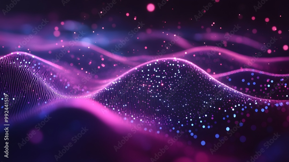 Technology digital wave background concept.Beautiful motion waving dots texture with glowing defocused particles. Cyber or technology background. 