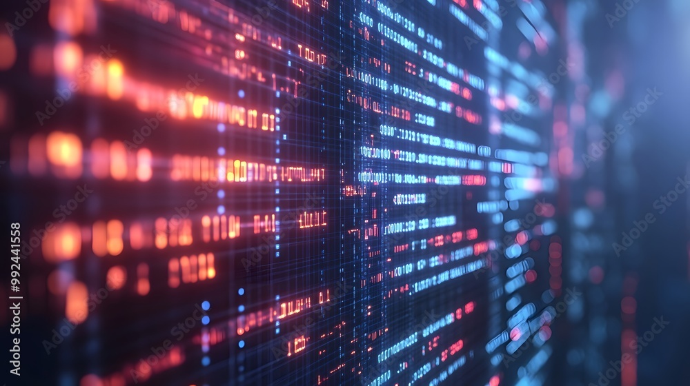 Abstract Digital Data Flow with Red and Blue Lighting Abstract Digital Data Flow with Red and Blue Lighting