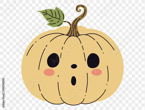 Cute pumpkin hand draw style isolated on png or transparent texture,Halloween party background ,element template for poster, brochures, online advertising, vector illustration 