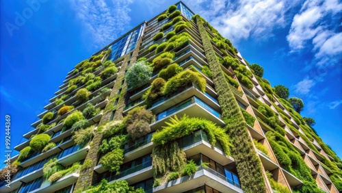 Low angle view of the Vertical garden building in Sydney against blue sky, building, vertical garden, Sydney, architecture