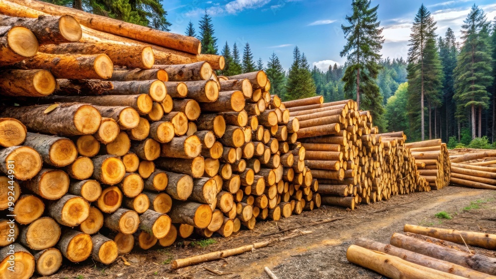Pine wood logs waiting to be processed at a logging site , pine wood, coniferous trees, logging, timber, forest Pine wood logs waiting to be processed at a logging site , pine wood, coniferous trees, logging, timber, forest