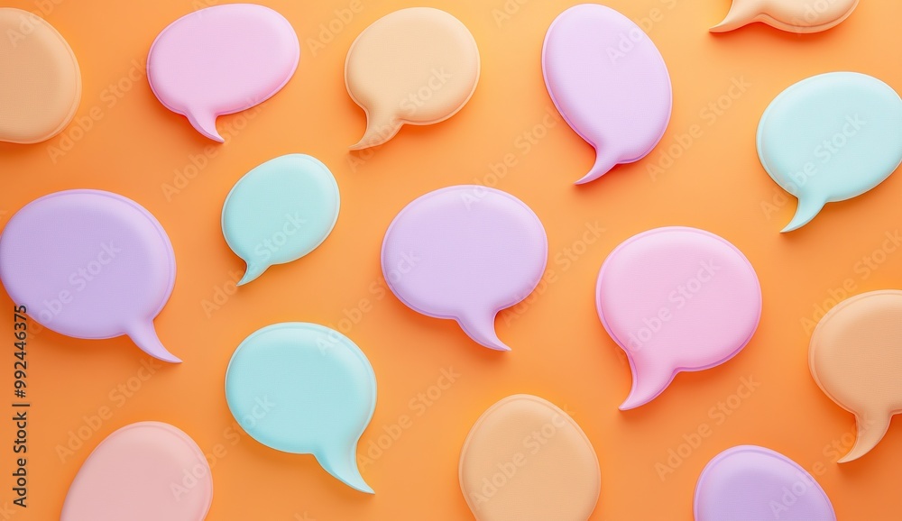A group of speech bubbles in pastel colors, representing the concept of online communication and social A group of speech bubbles in pastel colors, representing the concept of online communication and social