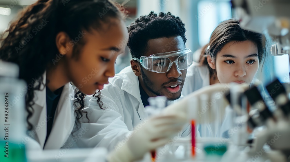 Three Diverse Scientists Working Together in a Lab Three Diverse Scientists Working Together in a Lab