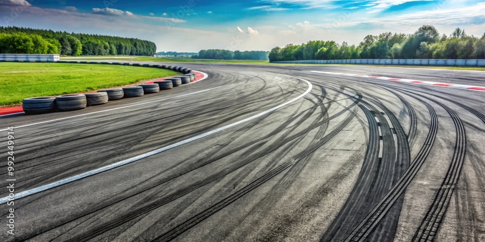 Empty racetrack with tire marks from previous races, showcasing the ...