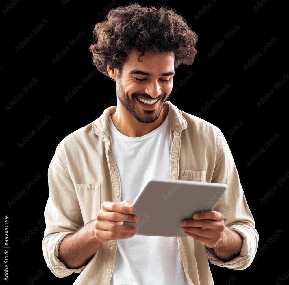 Young man curly hair wearing white t-shirt beige handsome american Young man curly hair wearing white t-shirt beige handsome american