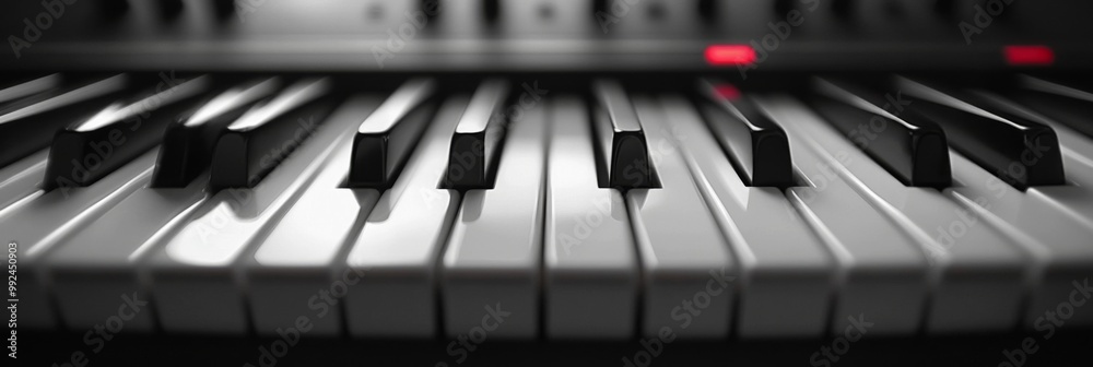 Fototapeta premium Close-up piano keyboard keys are black white arranged A image showing