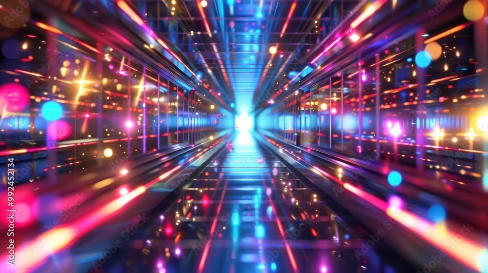 Fototapeta premium Abstract glowing tunnel with vibrant colors and streaks of light.