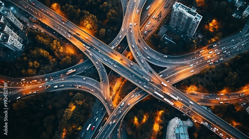 Aerial view busy highway intersection night made up Infrastructure analysis within
