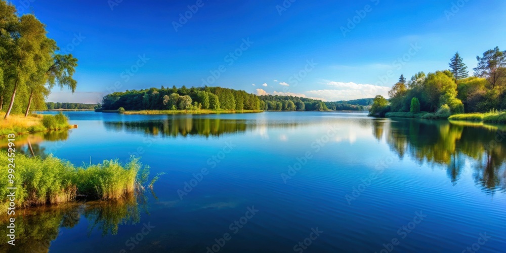 Landscape featuring a serene lake under a clear blue sky , nature, tranquil, scenic, water, reflection, peaceful, calm Landscape featuring a serene lake under a clear blue sky , nature, tranquil, scenic, water, reflection, peaceful, calm