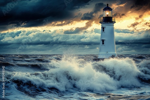 A Lighthouse Stands Firm Against a Stormy Sea