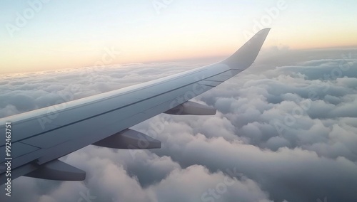 Wing View Above the Clouds at Sunset