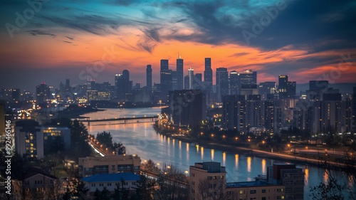 Stunning Skyscraper Architecture at Twilight: A Breathtaking Urban Landscape