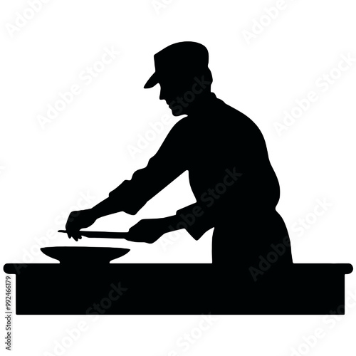 Professional Baker Silhouette Isolated on White Background – Vector Illustration