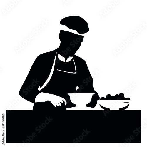 Professional Baker Silhouette Isolated on White Background – Vector Illustration