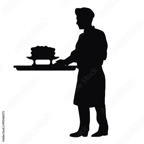 Chef Baker Silhouette Isolated on White Background – Vector Illustration