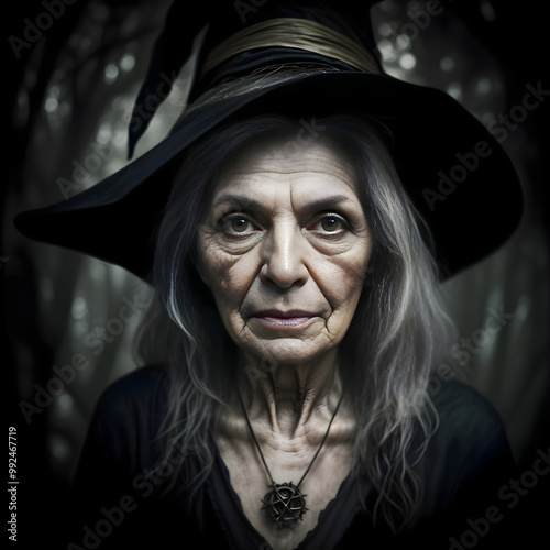 Portrait of an old witch woman