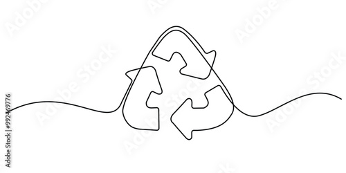 continuous line recycling sign.one line drawing of recycling icon.greening concept of earth day,recycle used goods.single line vector illustration.isolated white background
