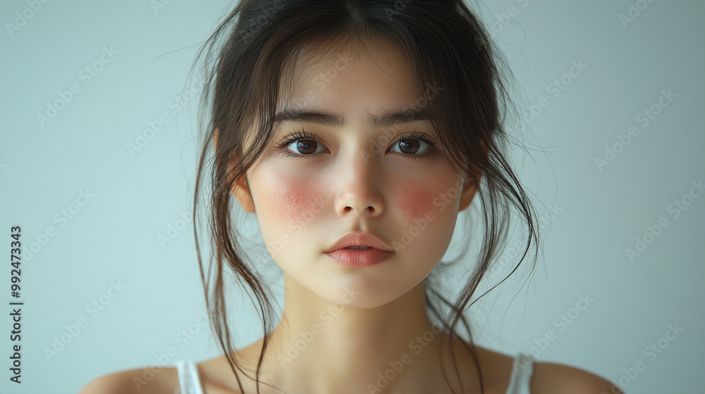肌荒れをしている女性 肌荒れをしている女性