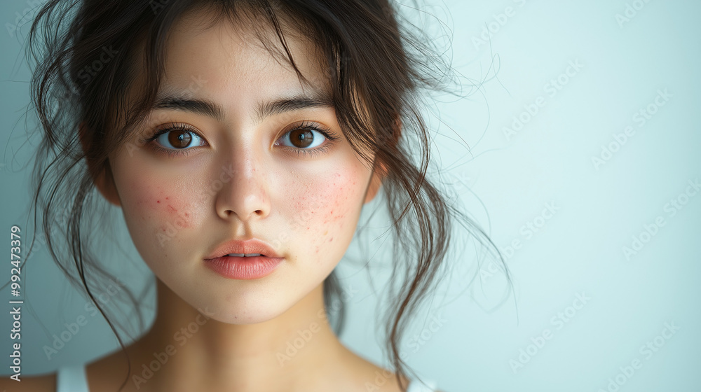 肌荒れをしている女性 肌荒れをしている女性