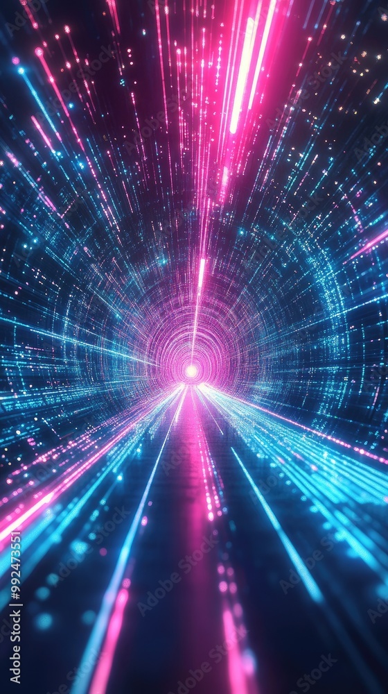 A mesmerizing tunnel of light, featuring vibrant pink and blue beams, creating a futuristic and dynamic visual experience. A mesmerizing tunnel of light, featuring vibrant pink and blue beams, creating a futuristic and dynamic visual experience.