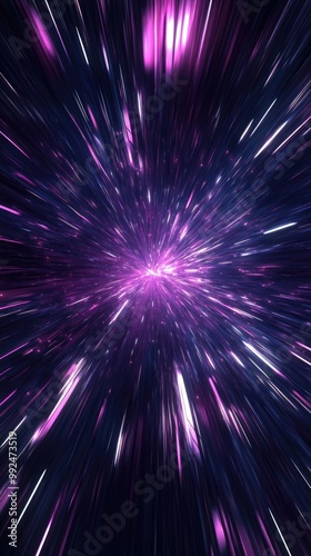 A vibrant burst of purple light, creating a cosmic effect with dynamic lines that evoke feelings of speed and energy.