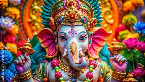 Colorful representation of Hindu deity Ganesha symbolizing wisdom, prosperity, and new beginnings