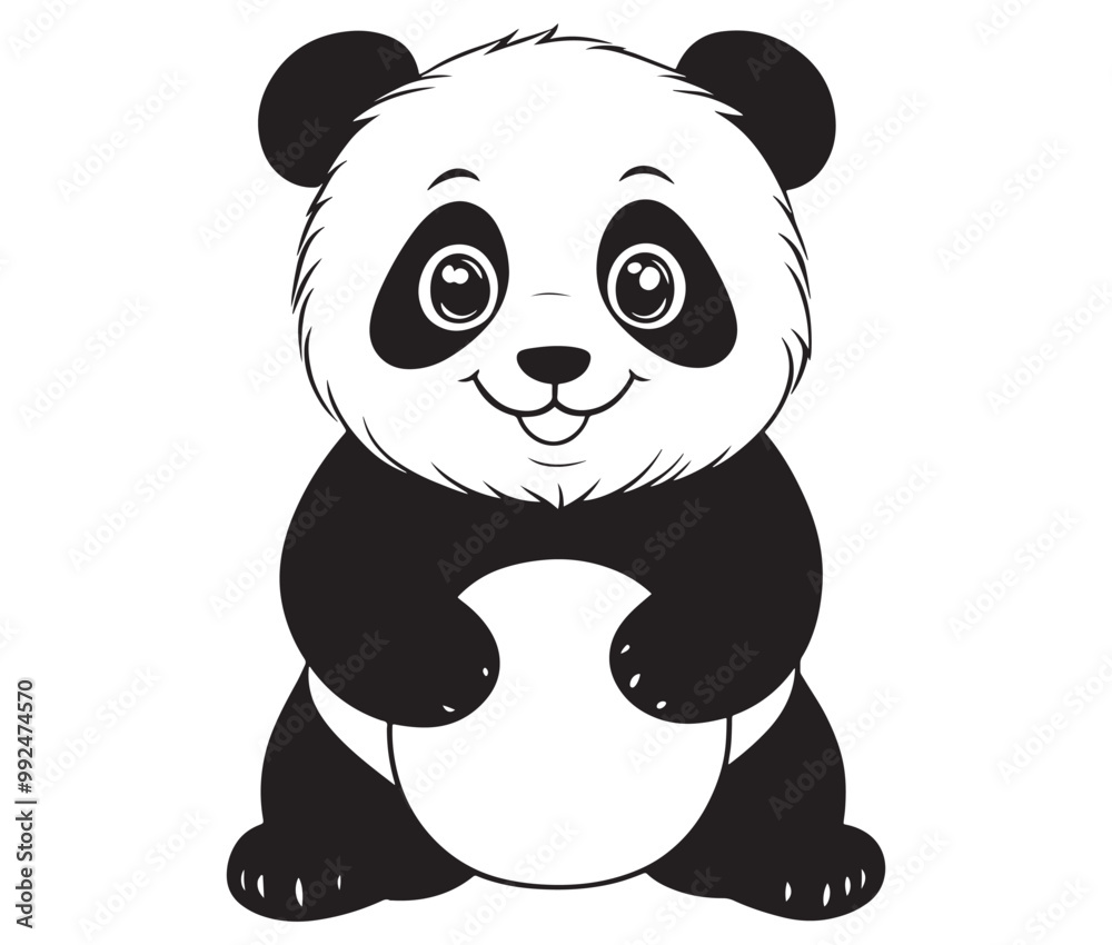 Naklejka premium Panda bear with bamboo, Silhouette panda vector, Smile sitting panda