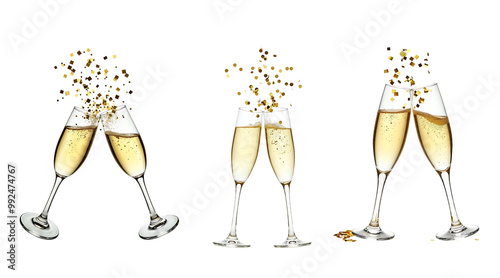 Celebration With Champagne Glasses and Festive Confetti Explosion isolated white background,png