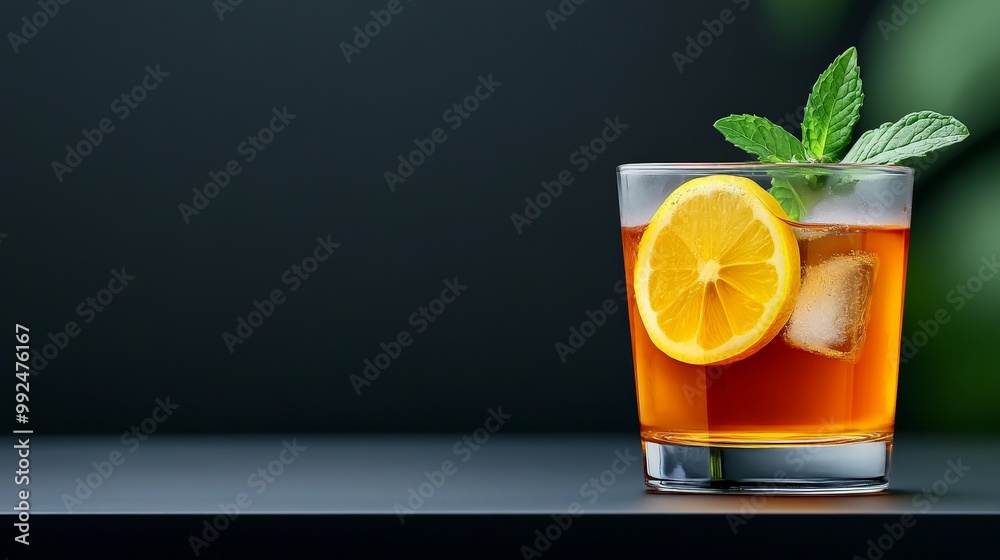 Refreshing Iced Tea: A close-up shot of a refreshing glass of iced tea with lemon and mint, perfect for summer refreshment. Refreshing Iced Tea: A close-up shot of a refreshing glass of iced tea with lemon and mint, perfect for summer refreshment.