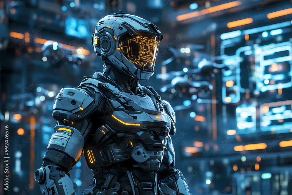 Futuristic Soldier in High-Tech Military Base, Gaming Wallpaper Futuristic Soldier in High-Tech Military Base, Gaming Wallpaper