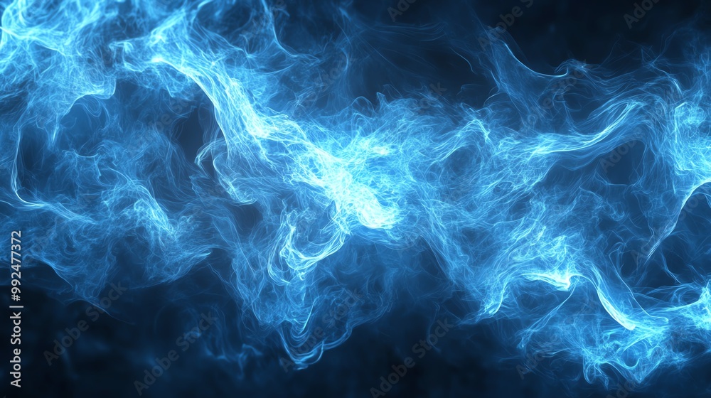 Dynamic blue smoke swirling in the air, creating a mesmerizing visual effect against a dark background. Dynamic blue smoke swirling in the air, creating a mesmerizing visual effect against a dark background.