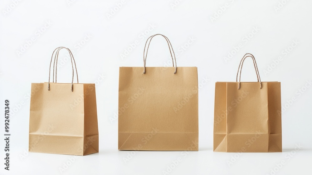 Eco-friendly paper shopping bags in different sizes, isolated on a clean white background Eco-friendly paper shopping bags in different sizes, isolated on a clean white background