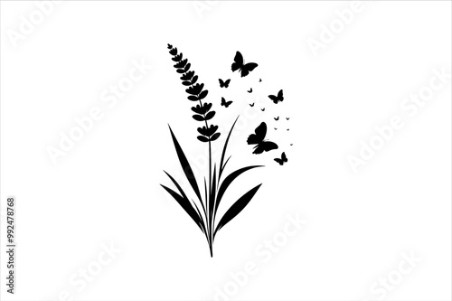 Silhouette Of The Lavender Plants. Minimalist and Simple Lavender Silhouette Vector.