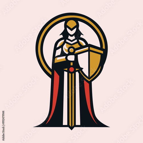 Simple Illustration of a Female Fighter with a Circle Ornament
