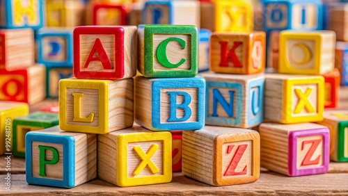 Colorful Wooden Alphabet Blocks for Educational Play and Creative Learning Activities for Children