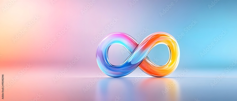 Colorful infinity symbol representing endless possibilities and creativity against a soft gradient background. Colorful infinity symbol representing endless possibilities and creativity against a soft gradient background.