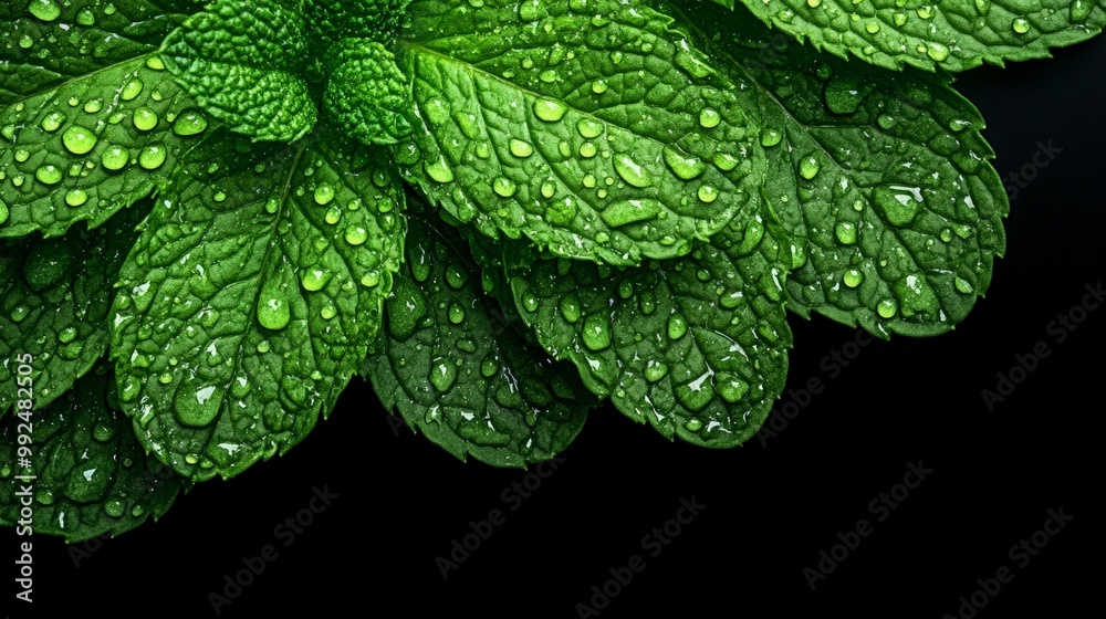 Refreshing Mint Leaves with Dew Drops Refreshing Mint Leaves with Dew Drops