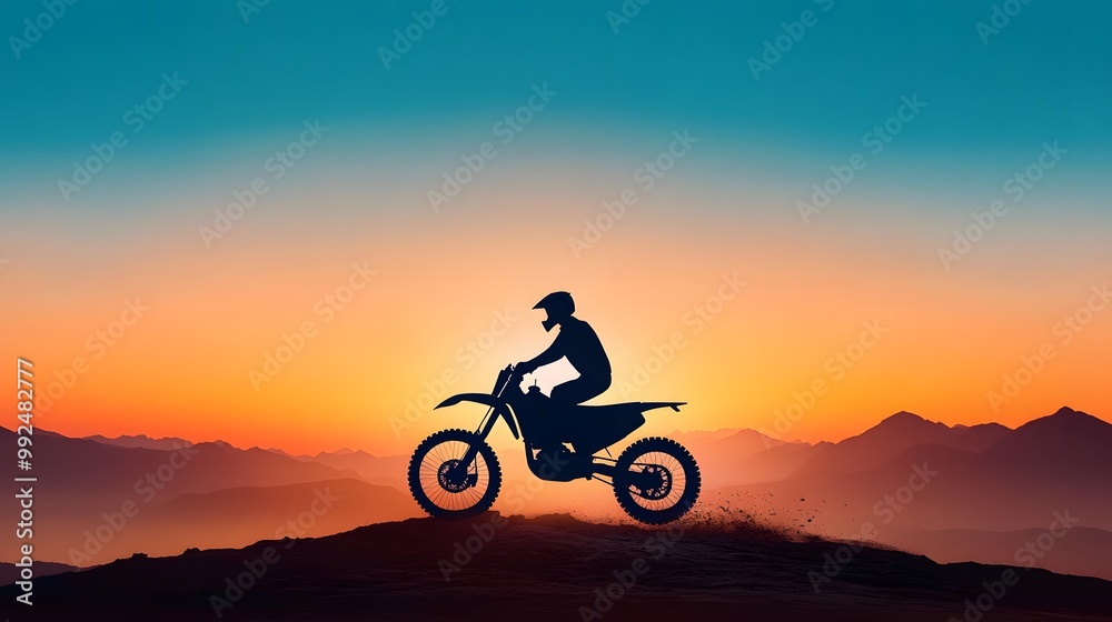 Silhouette of a motorcyclist on a hilltop at sunset, capturing the thrill and freedom of adventure in nature. Silhouette of a motorcyclist on a hilltop at sunset, capturing the thrill and freedom of adventure in nature.