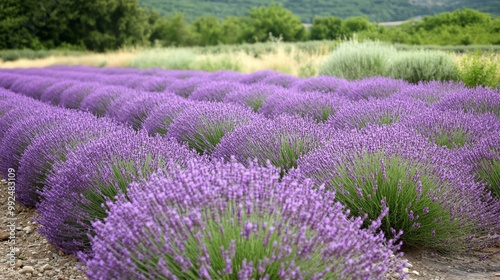 Vibrant lavender field showcasing beautiful purple blooms set against a scenic backdrop, ideal for relaxation and nature photography.